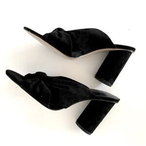 KAARI Blue Black Suede Round Heel Sandals